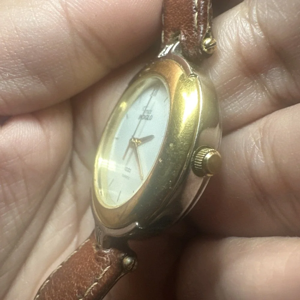 Works Timex Ladies 32mm Two Tone quartz indiglo New Battery Brown Leather Fit 7
